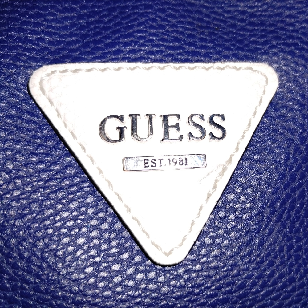 GUESS 2 Zipper handbag Multi Pocket Blue & White Brown Straps Cheetah P Lining - Picture 8 of 9